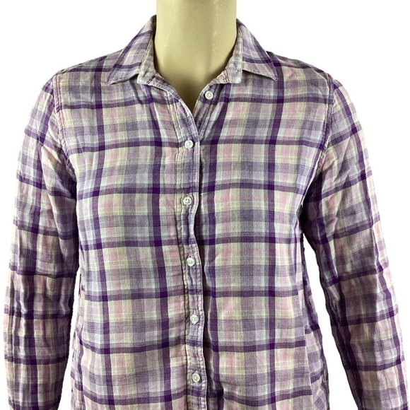 Lands' End Purple Plaid Button Down Top Size 14 - Picture 2 of 7